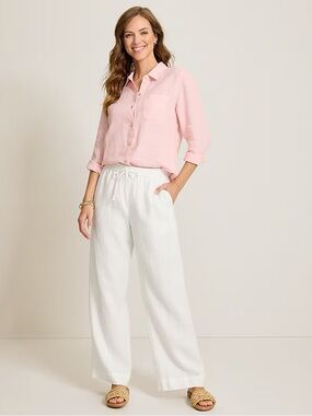 Tommy Bahama 100% Linen Drawstring Wide-Leg Pants White M